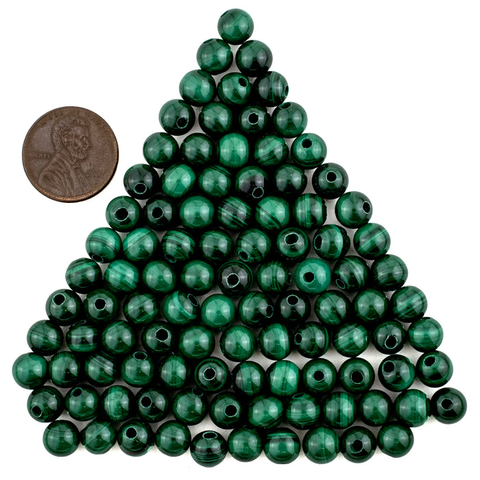 Half-Drilled Round Malachite Beads (7mm, Set of 100)