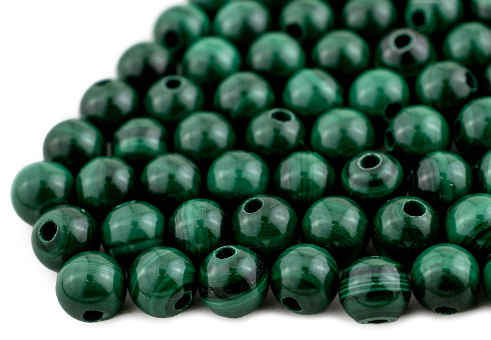 Half-Drilled Round Malachite Beads (7mm, Set of 100)