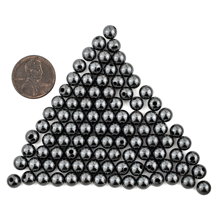 Half-Drilled Round Non-Magnetic Hematite Beads (6mm, Set of 100)