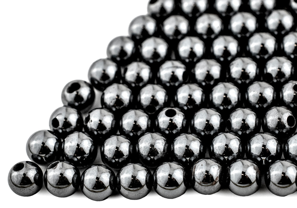 Half-Drilled Round Non-Magnetic Hematite Beads (6mm, Set of 100)