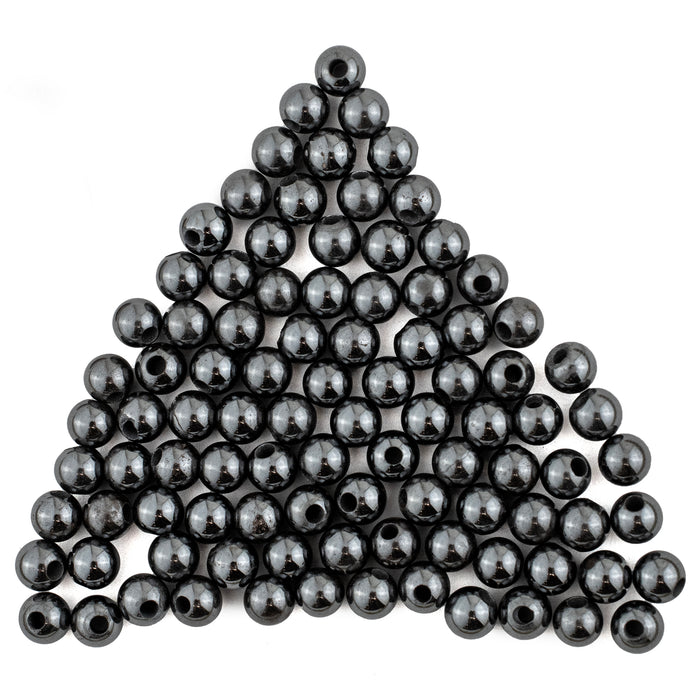 Half-Drilled Round Non-Magnetic Hematite Beads (5mm, Set of 100)