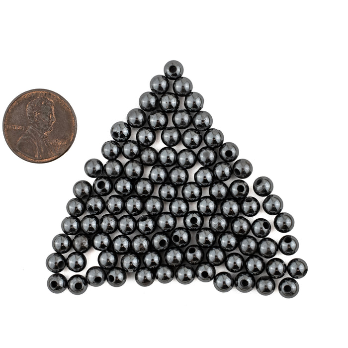 Half-Drilled Round Non-Magnetic Hematite Beads (5mm, Set of 100)