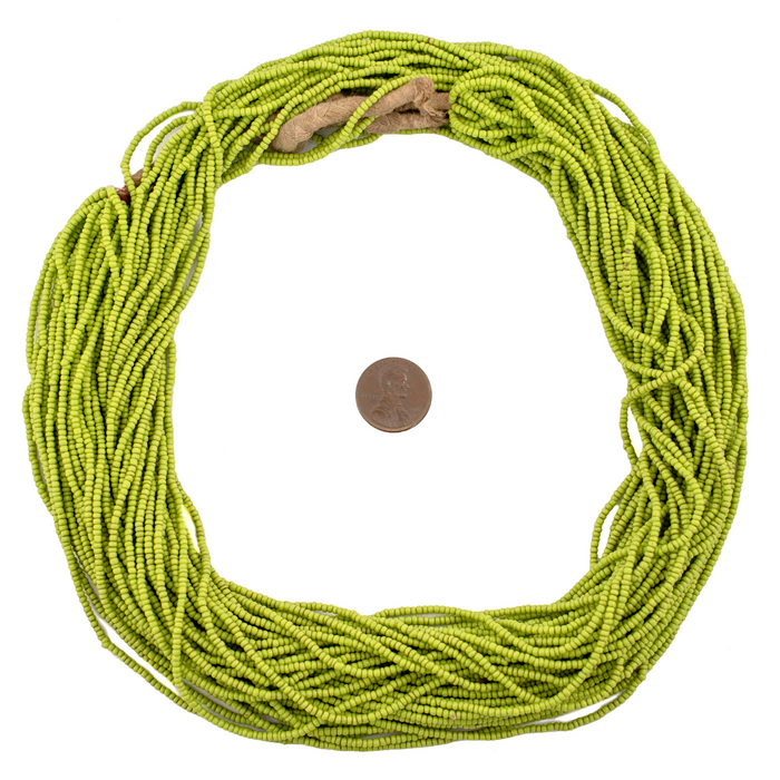 Vintage Fulani Lime Green Glass Seed Bead Necklace