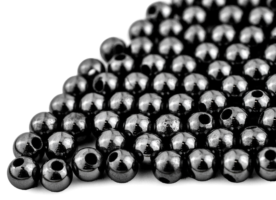 Half-Drilled Round Non-Magnetic Hematite Beads (5mm, Set of 100)