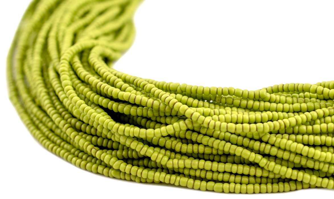 Vintage Fulani Lime Green Glass Seed Bead Necklace