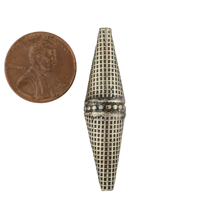 Elongated Afghan Tribal Silver Bead (42x11mm)
