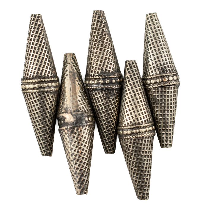 Elongated Afghan Tribal Silver Bead (42x11mm)