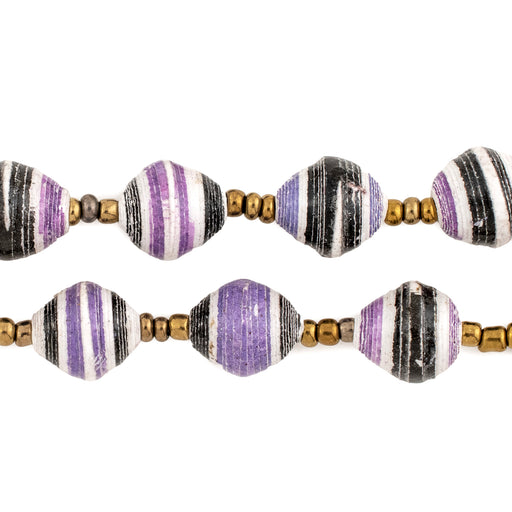 Purple Striped Recycled Paper Beads From Uganda (12mm)