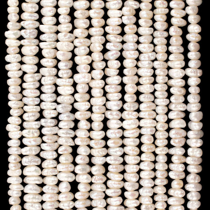 White Oval Button Vintage Japanese Pearl Beads (4-5mm)