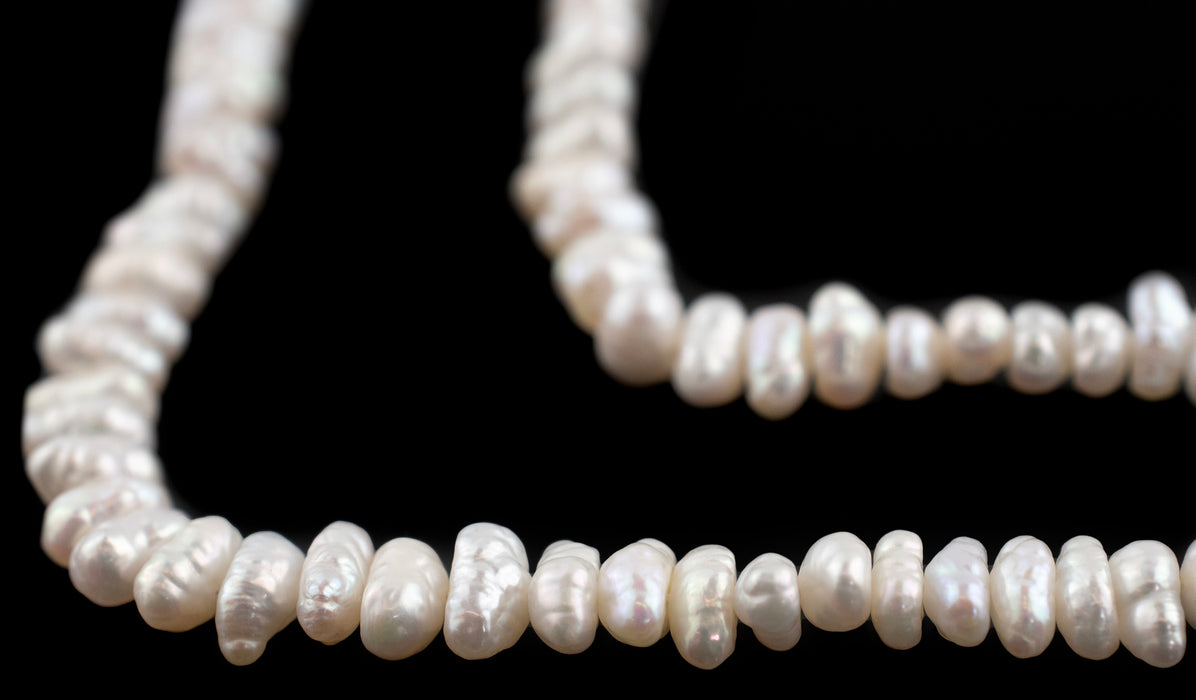 White Oval Button Vintage Japanese Pearl Beads (4-5mm)