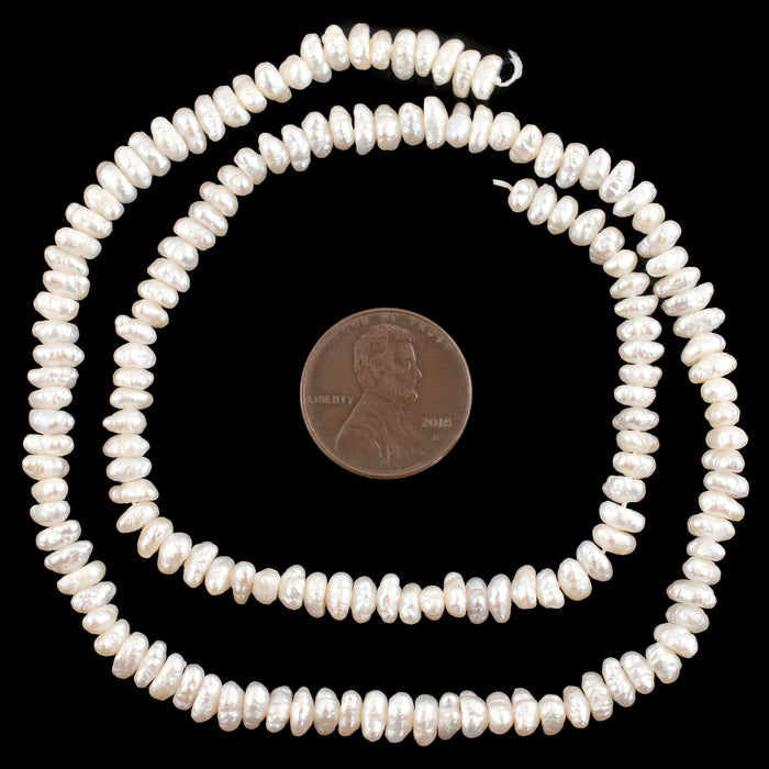 White Oval Button Vintage Japanese Pearl Beads (4-5mm)