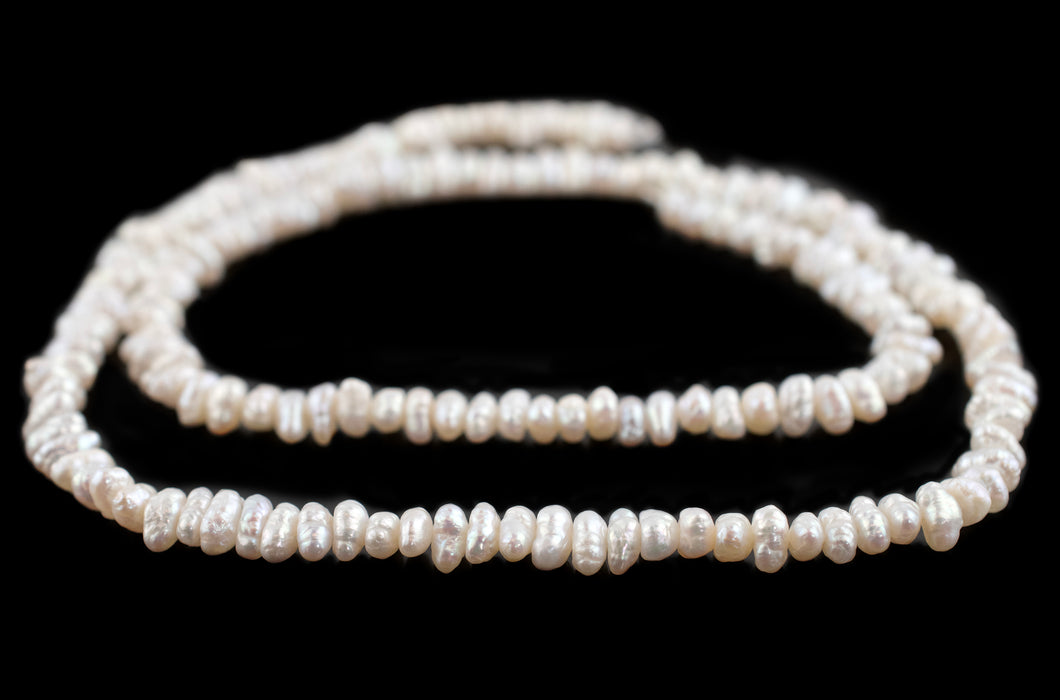 White Oval Button Vintage Japanese Pearl Beads (4-5mm)