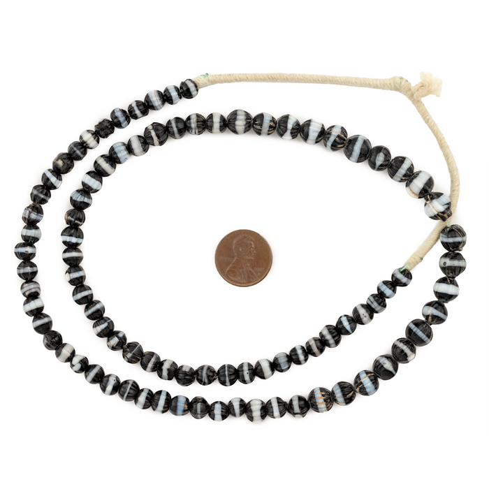 White Stripe Dogtooth Venetian Trade Beads (6-8mm)