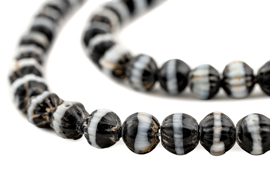 White Stripe Dogtooth Venetian Trade Beads (6-8mm)