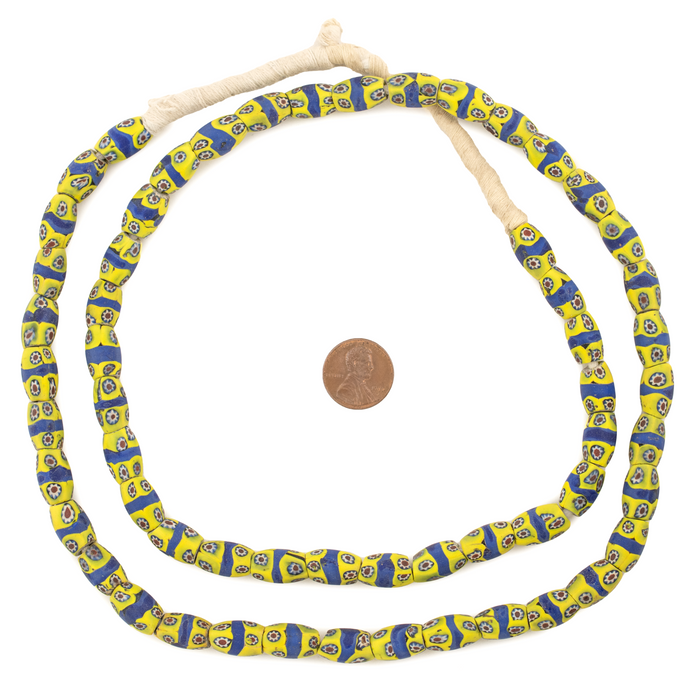 Blue & Yellow Matching Antique Oval Venetian Millefiori Beads #16611