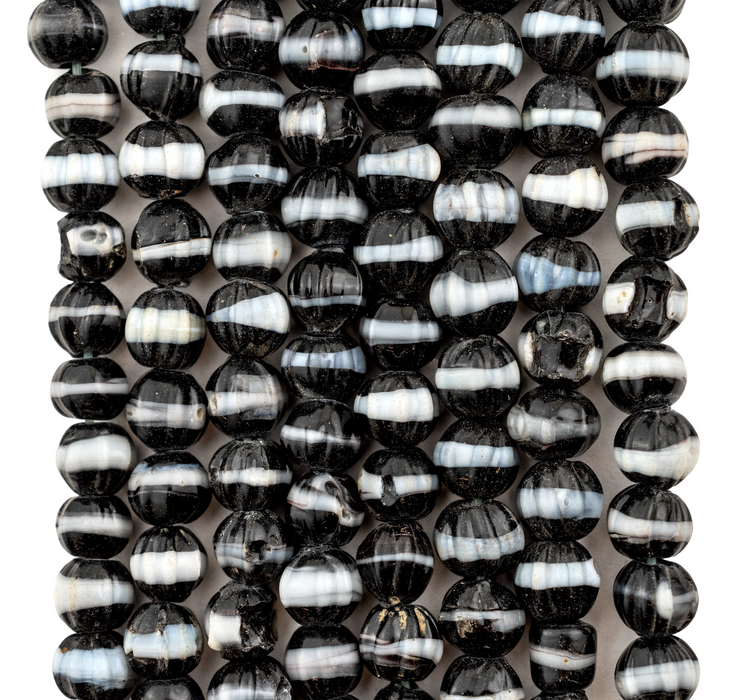 White Stripe Dogtooth Venetian Trade Beads (6-8mm)