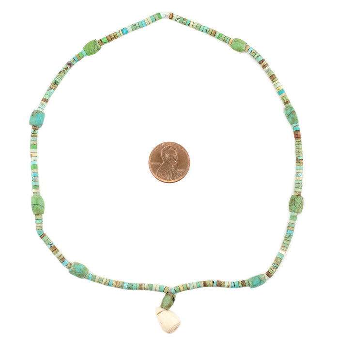 Vintage Afghan Turquoise Heishi Beads with Pendant