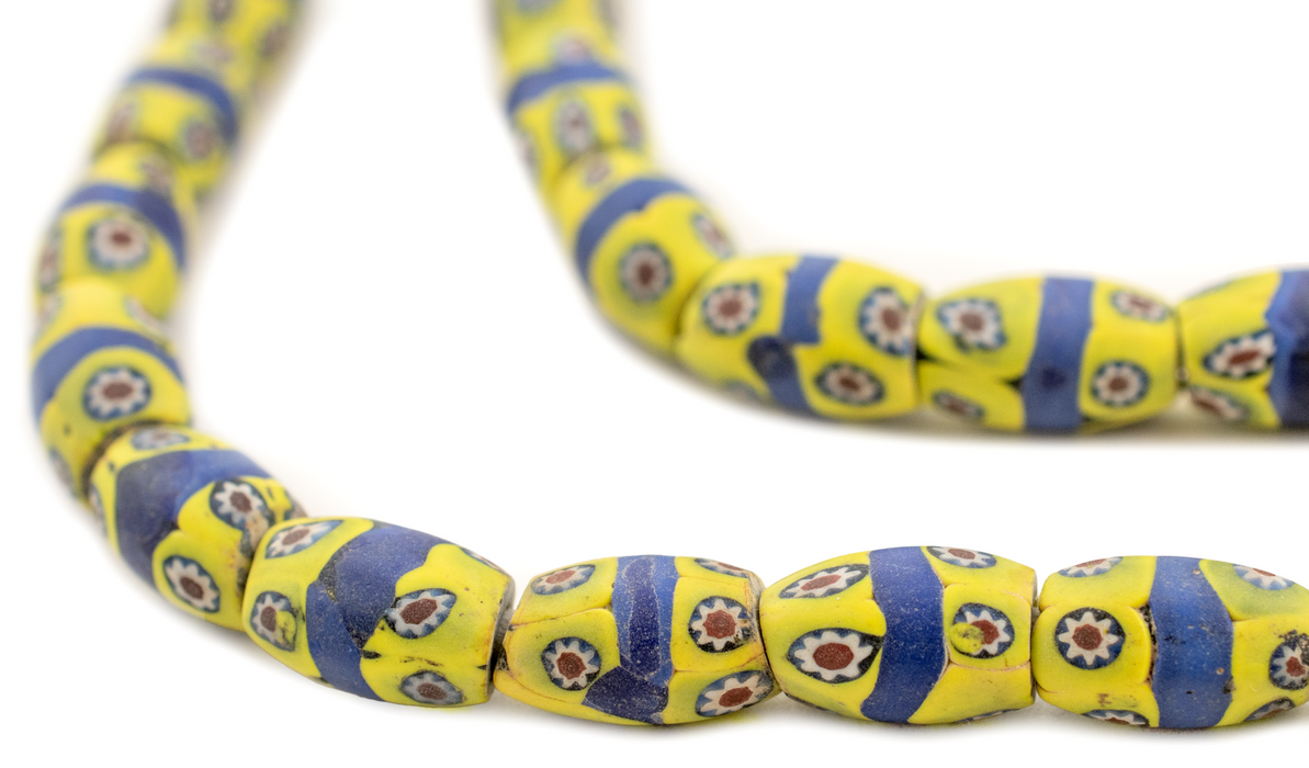 Blue & Yellow Matching Antique Oval Venetian Millefiori Beads #16611