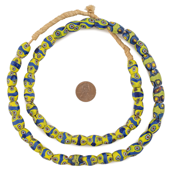 Blue & Yellow Matching Antique Oval Venetian Millefiori Beads #16612