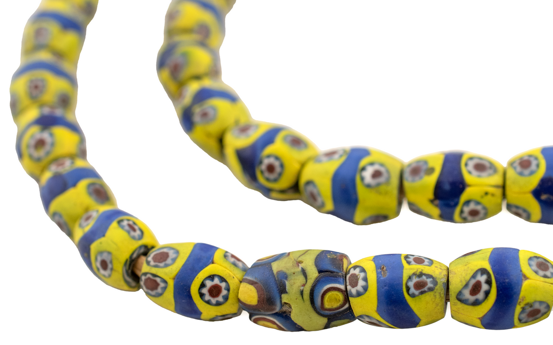 Blue & Yellow Matching Antique Oval Venetian Millefiori Beads #16612