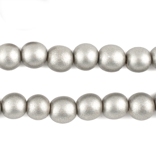 Antiqued Silver Round Natural Wood Beads (10mm)