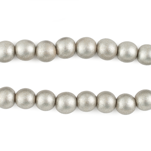Antiqued Silver Round Natural Wood Beads (8mm)