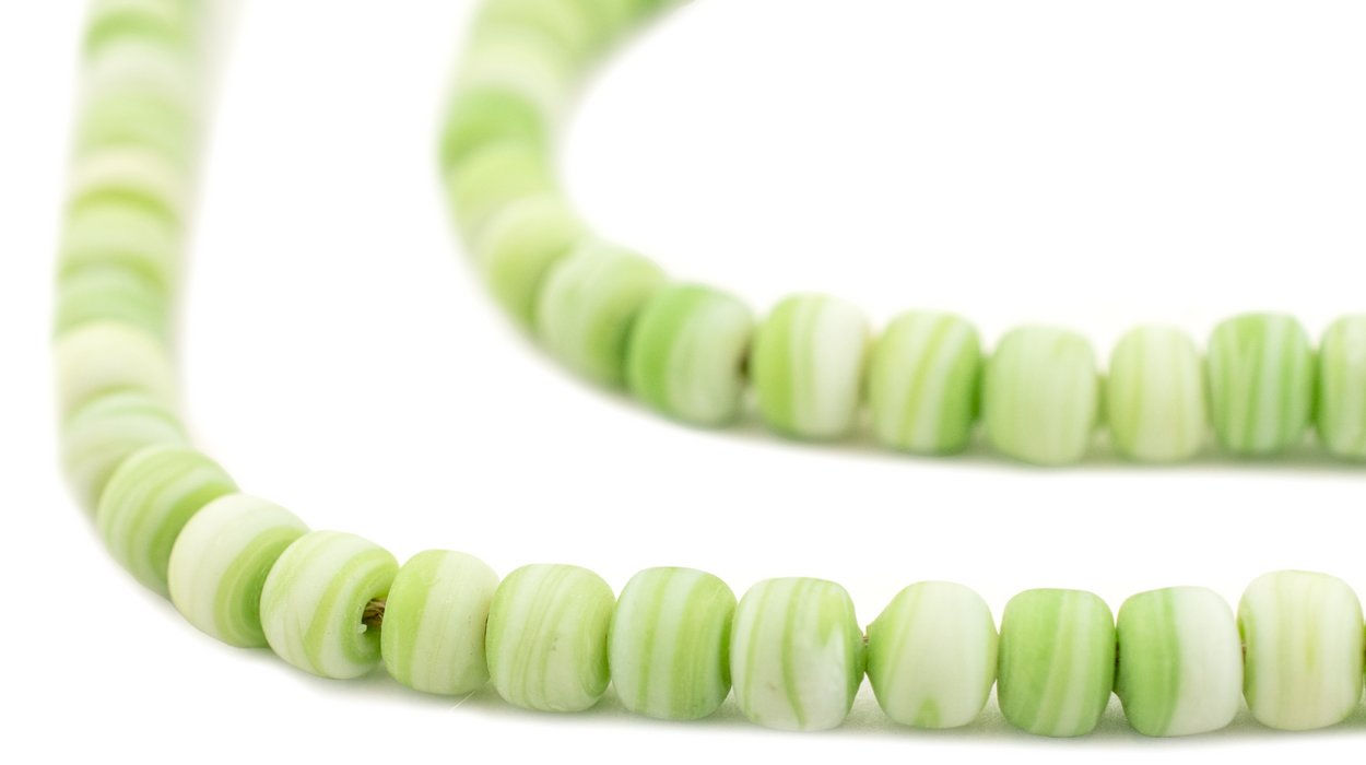 Lime Green & White Swirl Padre Beads (7mm) - The Bead Chest