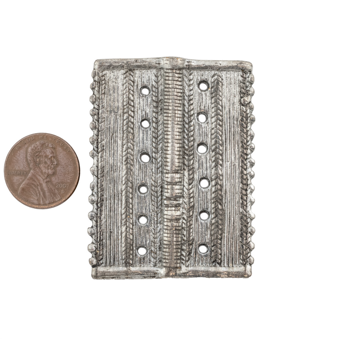 Silver Rectangular Dotted Baule Pendant Bead (45x41mm)