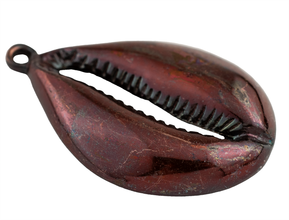 Distressed Rust Copper Cowrie Shell Pendant (7x66mm)