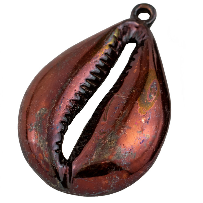 Distressed Rust Copper Cowrie Shell Pendant (7x66mm)