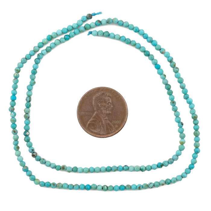Faceted Round Blue Turquoise Beads (2mm)