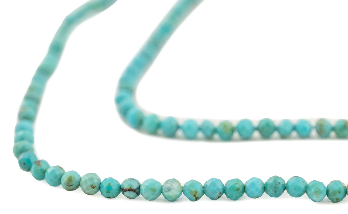 Faceted Round Blue Turquoise Beads (2mm)