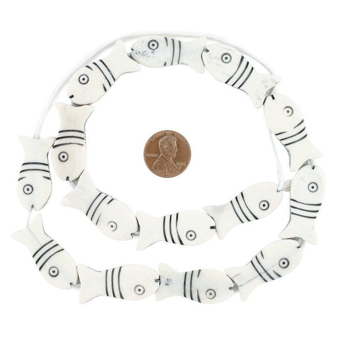 White Fish-shaped Carved Bone Beads (30x14mm)