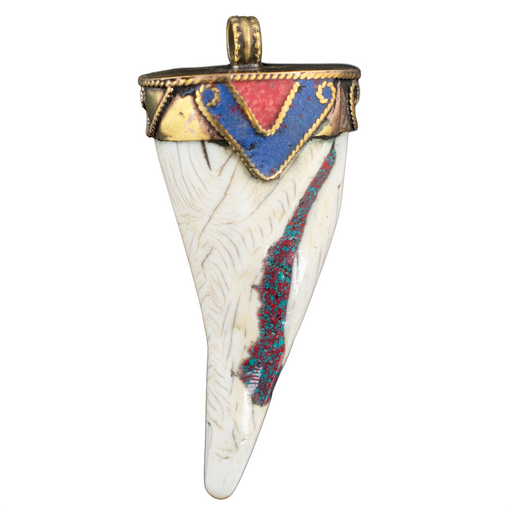 Blue Inlaid Conch Shell Tooth Pendant (73x33mm)