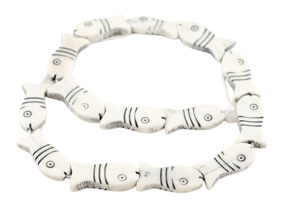 White Fish-shaped Carved Bone Beads (30x14mm)