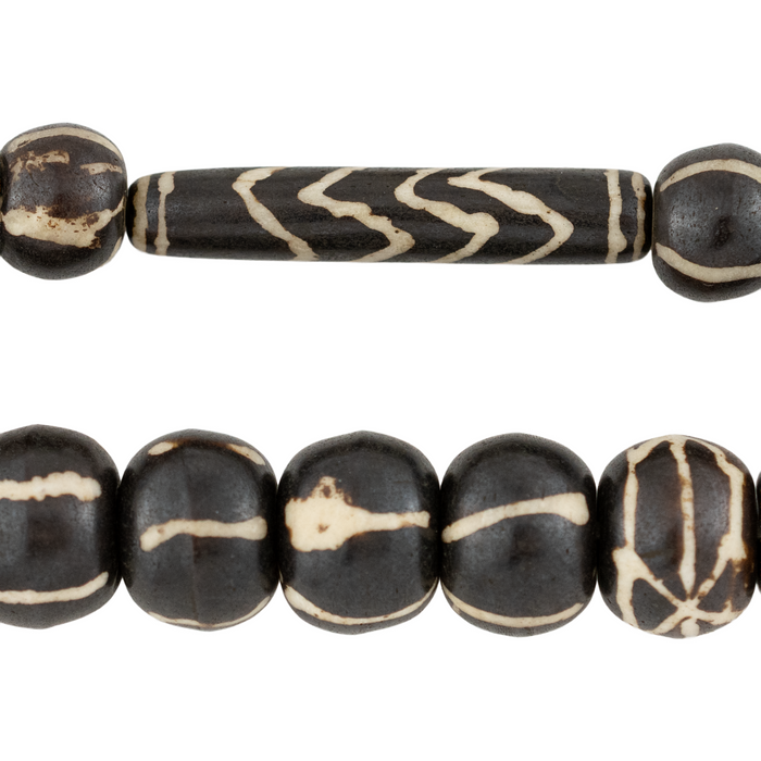 Black Pumket Style Mixed Bone Beads (Long Strand)