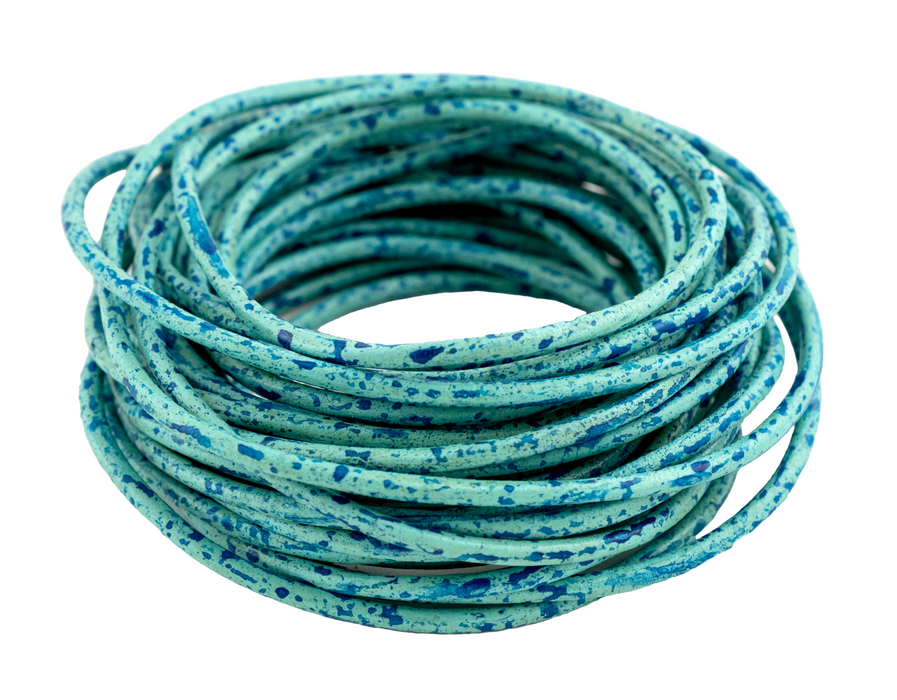 2.5mm Turquoise Speckled Round Leather Cord (15ft)