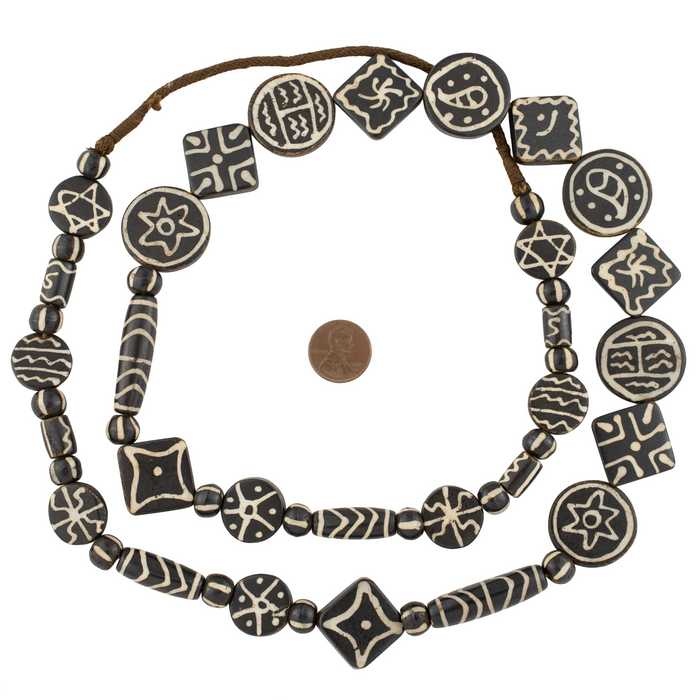 Fancy Black Pumket Style Mixed Bone Beads (Long Strand)