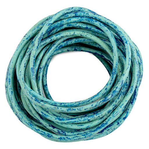 3.0mm Turquoise Speckled Round Leather Cord (15ft)