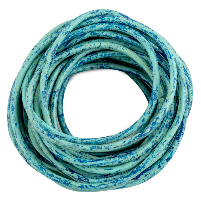 3.0mm Turquoise Speckled Round Leather Cord (15ft)