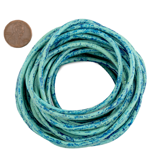 3.0mm Turquoise Speckled Round Leather Cord (15ft)