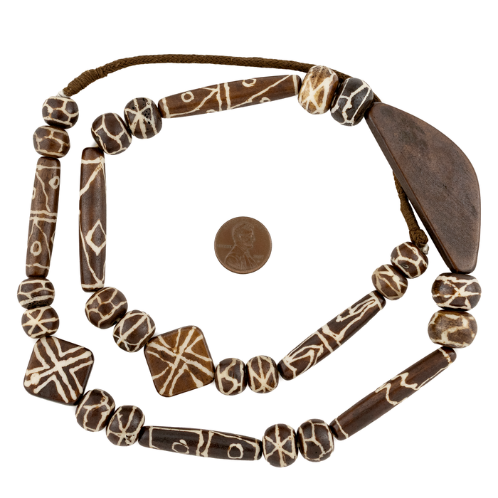 Fancy Brown Pumket Style Mixed Bone Beads (Long Strand)