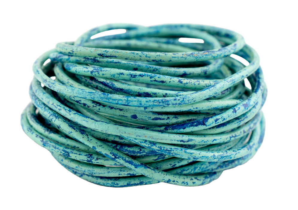 3.0mm Turquoise Speckled Round Leather Cord (15ft)