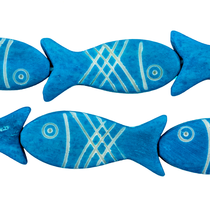Azul Blue Fish-shaped Carved Bone Beads (42x15mm)