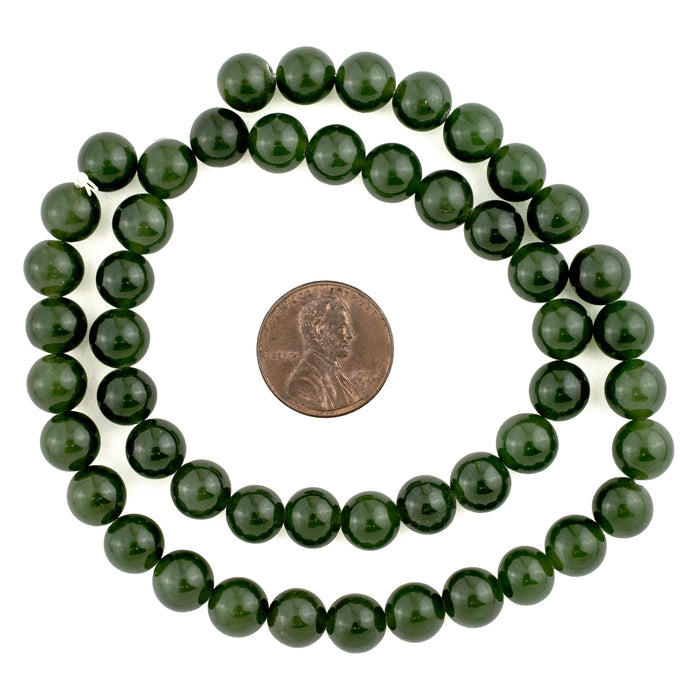 Round Dark Green Nephrite Jade Beads (8mm)