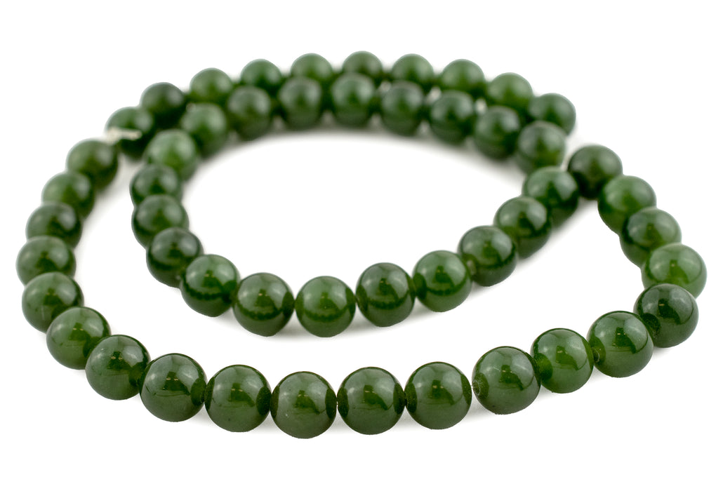 Round Dark Green Nephrite Jade Beads (8mm)