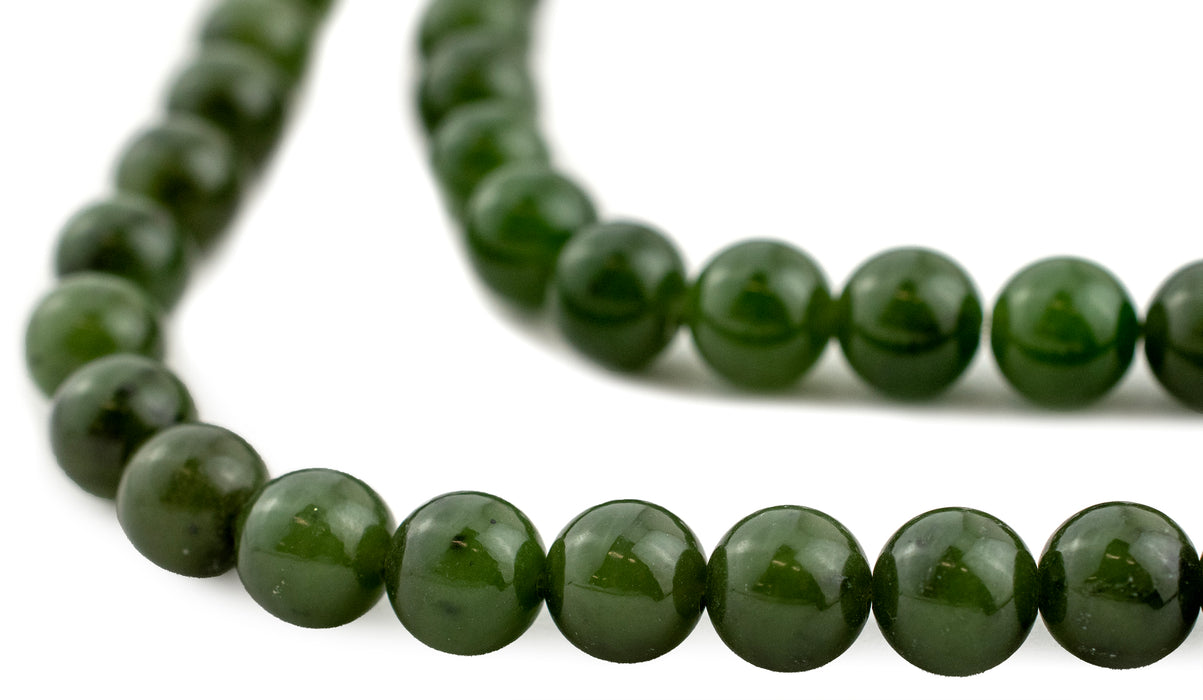 Round Dark Green Nephrite Jade Beads (8mm)