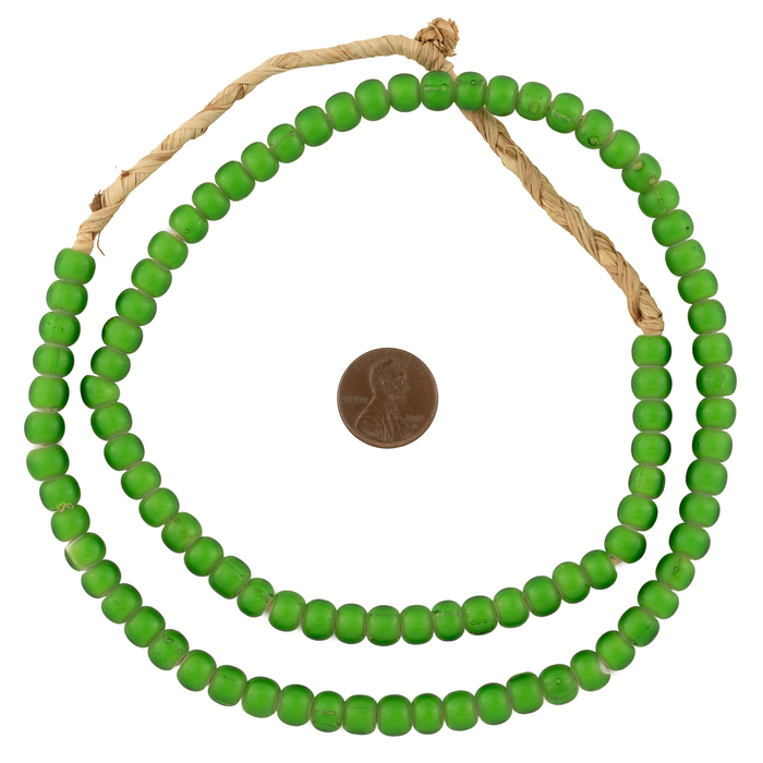 Bright Green White Heart Beads (7mm)