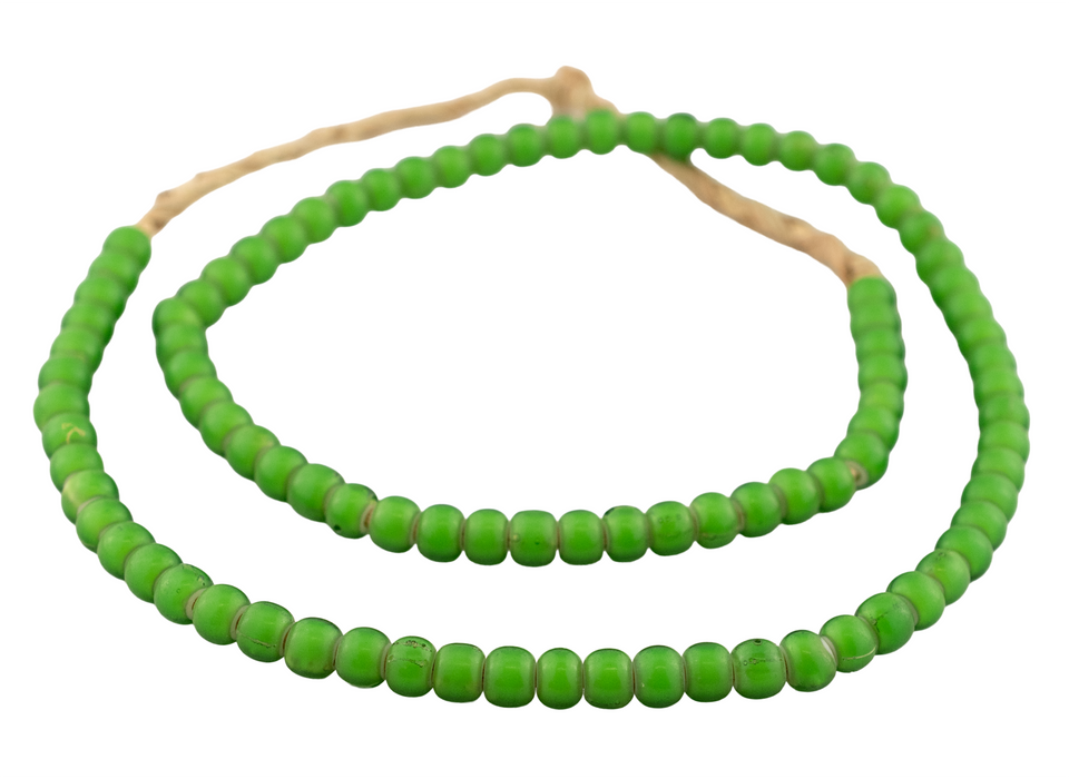 Bright Green White Heart Beads (7mm)