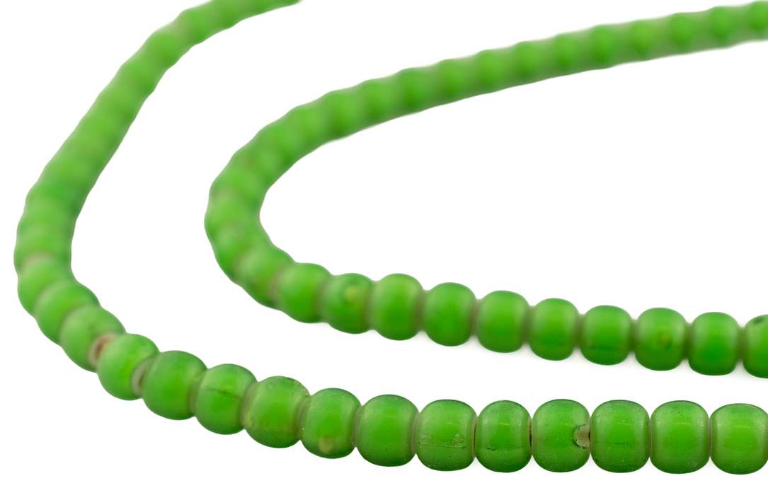 Bright Green White Heart Beads (7mm)